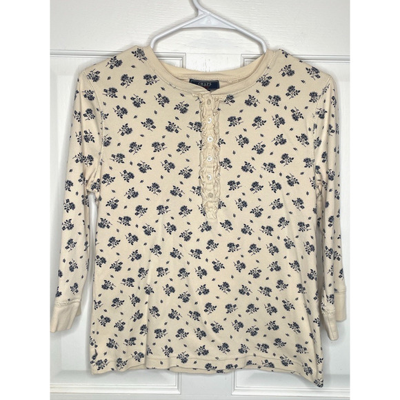Chaps Tops - Chaps Women's Ruffle Trim Henley Top Sz M 3/4 Sleeve Cottagecore Floral Prairie